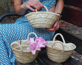 Set of 3 Mini Flowers Basket / Boho Basket / Flowers Girls Basket Bag / Small Straw Bag/ Straw Basket / Wedding Flower Basket / Small Basket