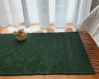 Small Dark Green Soft Rug / Handmade Rug / Cotton Rug / Bedside Rug / Bathroom Rug / Kitchen Rug / Washable Rug / Room Rug / Bath Mat