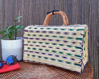 Straw Reed Bag / Summer Bag / Straw Basket / Colorful Basket Bag / Beach Bags / vintage Purse / Straw Beach Bag / Woven Bag / Handmade Bag