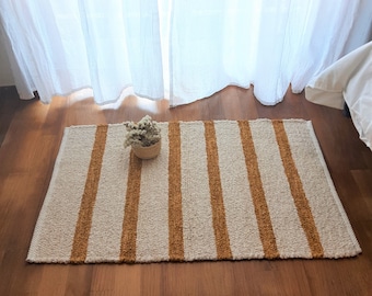 Small Cream and Yellow Rug / Soft Rug / Bath Mat / Bedside Rug / Recycled Cotton Rug / Bedroom Rug / Handmade Rug / Door Mat / Entry Rug