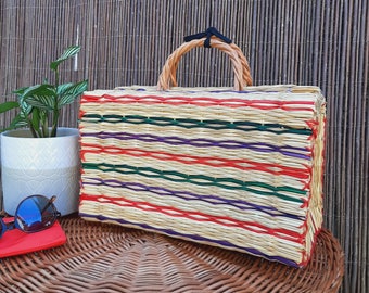 Borsa multicolore / Borsa Boho / Borsa Reed / Borsa da donna / Borsa da cesto di mercato / Borsa di paglia / Borsa estiva / Borsa da cesto / Borsa a mano naturale / Borsa regalo