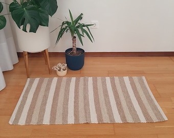 Small Mixed Brown Rug / Striped Rug / Soft Rug / Chunky Rug / Cotton Rug / Bath Mat / Bedside Rug / Kitchen Rug / Washable Rug / Vintage Rug