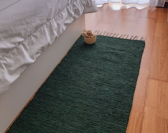 Long Runner Rug Dark Green 300cm / Kitchen Rug / Rug Runner / Floor Rug / Boho Rug / Washable Runner Rug / Soft Rug / Rag Rug / Bedside Rug
