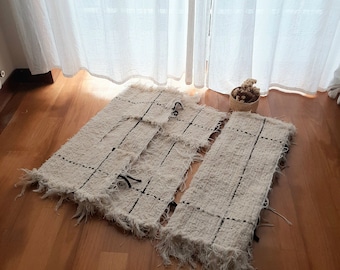 Set of 3 Bathroom Rugs / Cream Rug With Black Line / Handmade Rug / Cotton Rug / Soft Rug / Bathroom Rug / Machine Washable Rug / Rustic Rug
