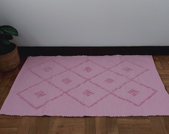 Small Pink Rug / Rag Rug / Bathroom Rug / Bedside Rug / Door Mat Rug / Kitchen Rug / Handmade Rug / Boho Rug / Kids Room Rug / Nursery Rug