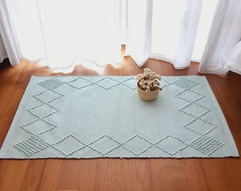 Petit tapis bleu ciel clair / tapis tissé / tapis en coton / tapis de chambre / tapis de salle de bain / tapis de chambre / tapis lavable en machine / tapis de douche / tapis de chevet