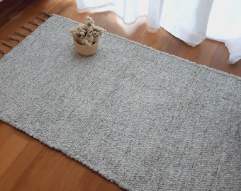 Alfombra pequeña blanca y gris / Alfombra tejida a mano / Alfombra suave / Alfombra de baño / Alfombrilla de baño / Alfombra de cabecera / Alfombra de cocina / Alfombra de guardería / Alfombras para dormitorio