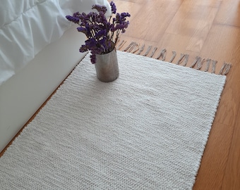 Długi dywanik perłowo-biały 300 cm / Minimalistyczny dywanik / Dywanik / Mata podłogowa / Dywanik boho / Zmywalny dywanik / Dywanik materiałowy / Dywaniki do sypialni