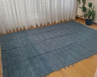 Très grand tapis bleu pétrole 300 x 200 cm / Tapis unique / Carpette en coton / Tapis de salon / Carpette / Tapis vintage / Tapis de chambre / Tapis bohème