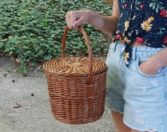 Vintage Basket Bag 26cm / Jane Birkin Style / Wicker Bag / Hand Wicker Basket / Summer Bag / Fruit Basket / Basket Purse / Wicker Basket