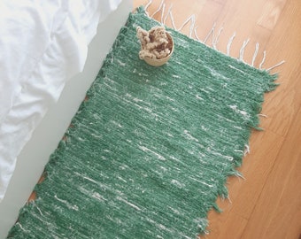 Tapis de passage vert blanc 200 cm / Tapis de passage de cuisine / Tapis de couloir / Tapis de passage de cuisine / Tapis recyclés / Tapis unique / Tapis de salle de bain / Tapis bohème