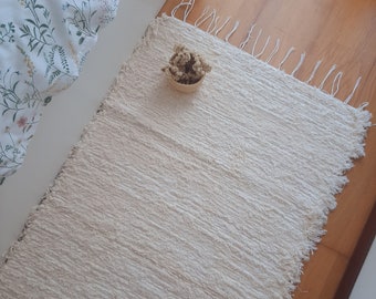 Mittelgroßer Creme Teppich / Teppich für Schlafzimmer / Teppichteppich / Teppich für Badezimmer / Boho Teppich / Baumwollteppich / Kinderteppich / Kinderteppich