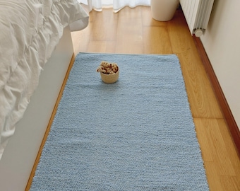Tappeto azzurro medio 70 x 140 cm / Tappeto per la stanza / Tappeto scendiletto / Tappeto lavabile / Tappeto per la cameretta dei bambini / Tappeti per la camera da letto / Tappeto da bagno / Tappetino da pavimento / Tappeto in cotone