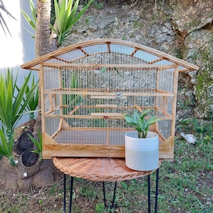 Grande cage à oiseaux incurvée marron / Art fait main / Cage à oiseaux décorative / Cage à canaris / Cabane à oiseaux / Cage à perruches / Love Your Bird / Cadeau pour animal de compagnie