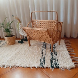 Wicker Magazine Holder / Newspaper Rack / Magazine Rack / Storage Basket/ Book Basket Boho Decor / Rustic Home Decor / Farmhouse Living Room
