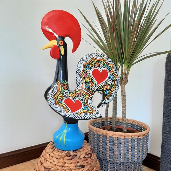 Super très grand coq multicolore/coq portugais/coq de Barcelos/coq en céramique/cadeau pour maman/décor vintage