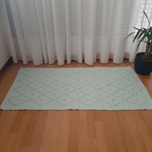Medium Mint Blue Rug / Rug For Bedroom / Washable Rug / Bedside Rug / Cotton Area Rug / Hand Knotted Rug / Bath Rug / Hallway Rug / Rag Rug
