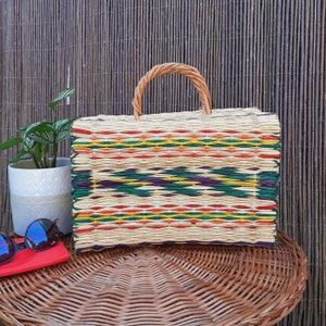 Straw Reed Basket Bag / Multicolor Bag / Hippie Bag / Market Bag / Straw Basket / Summer Bag / Basket Bag / Natural Hand Bag / Straw Bag