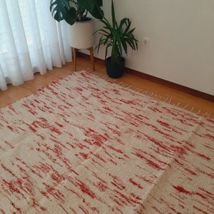 Extra Large Cream Red Rug / Cotton Area Rug / Soft Rug / Rug for Living Room / Area Rug / Queen Bed Rug / Unique Rug / Rug for Bedroom