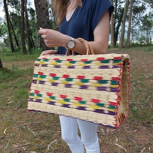 Large Colorful Bag / Basket Bag / Straw Reed Bag / Portuguese Bag / Bohemian Bag / Market Bag / Natural Bag / Straw Beach Bag / Vintage Bag