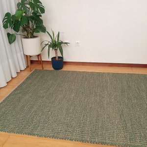 Large Jute and Pine Green Rug / Vintage Rug / Cotton Rug / Rugs for Living Room / Area Rugs / Jute Rug / Farmhouse Rug / Rugs for Bedroom