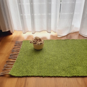 Mini Pear Green Rug / Cotton Rug / Soft Rug / Colorful Rug / Mini Rug / Bath Mat / Vintage Rug / Washable Rug / Rag Rug / Farmhouse Rug