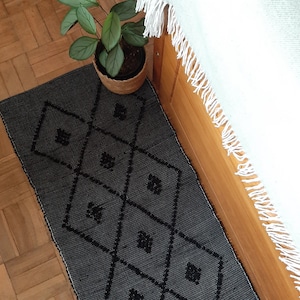 Long Runner Rug Black 200cm / Kitchen Rug / Rug Runner / Floor Rug / Shower Mat / Bedside Rug / Vintage Rug Runner / Hallway Runner Rug