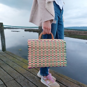 Straw Reed Basket Bag / Multicolor Bag / Hippie Bag / Market Bag / Straw Basket / Summer Bag / Basket Bag / Natural Hand Bag / Straw Bag