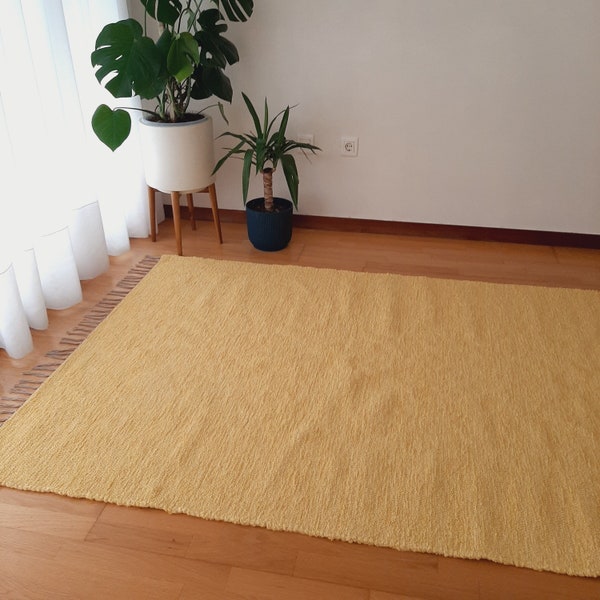 Grand tapis jaune pastel / carpettes / tapis fait main / tapis en coton / tapis de salon / tapis de couloir / tapis de chambre / tapis vintage / tapis pour chambre à coucher