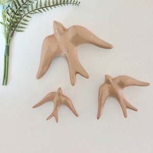 Glazed Tan Swallows / Traditional Ceramic / Glazed Bird / Ceramic Swallows / Ceramic Wall Decor / Ceramic Bird / Wall Decor / Bird Art