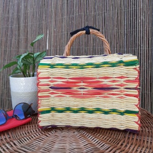 Borsa di canna, borsa estiva, borsa colorata, borsa di paglia di canna, borsa da mercato, cesto portoghese, borsa di paglia, borsa di paglia, borsa vintage, borsa regalo