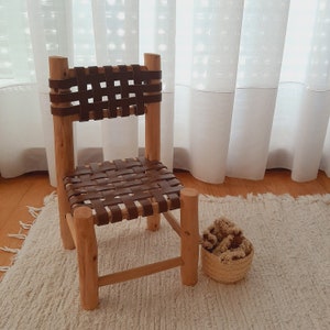 Small Wood And Leather Chair / Wooden Chair / Small Chair / Chair / Doll Chair / Boho Chair / Farmhouse Chair / Boho Home Decor