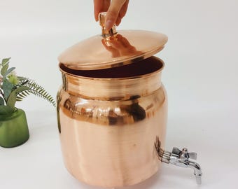 Dispensador de agua de cobre de 8 litros / Cobre puro / Dispensador de agua / Dispensador de cobre / Jarra de cobre / Cobre hecho a mano / Amantes del cobre / Ecológico