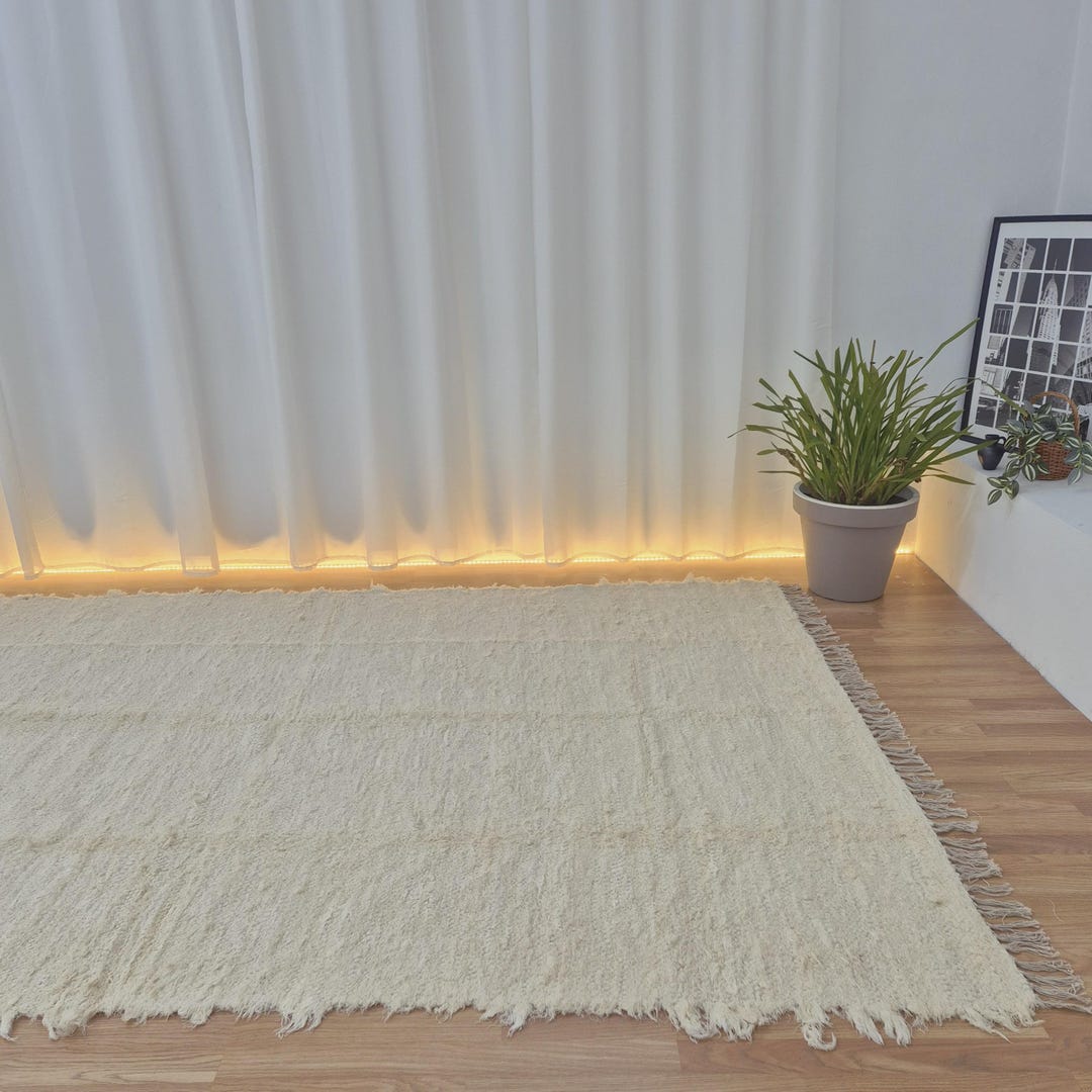 Extra Large Cream Rug With Tassels 200x300cm / Recycled Cotton Rug ...