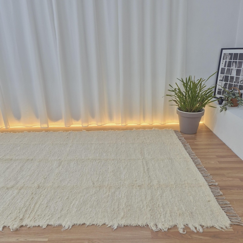 Extra Large Cream Rug With Tassels 200x300cm / Recycled Cotton Rug / Soft Rug / Handwoven Area Rug / Rugs for Living Room / Robust Rug image 1