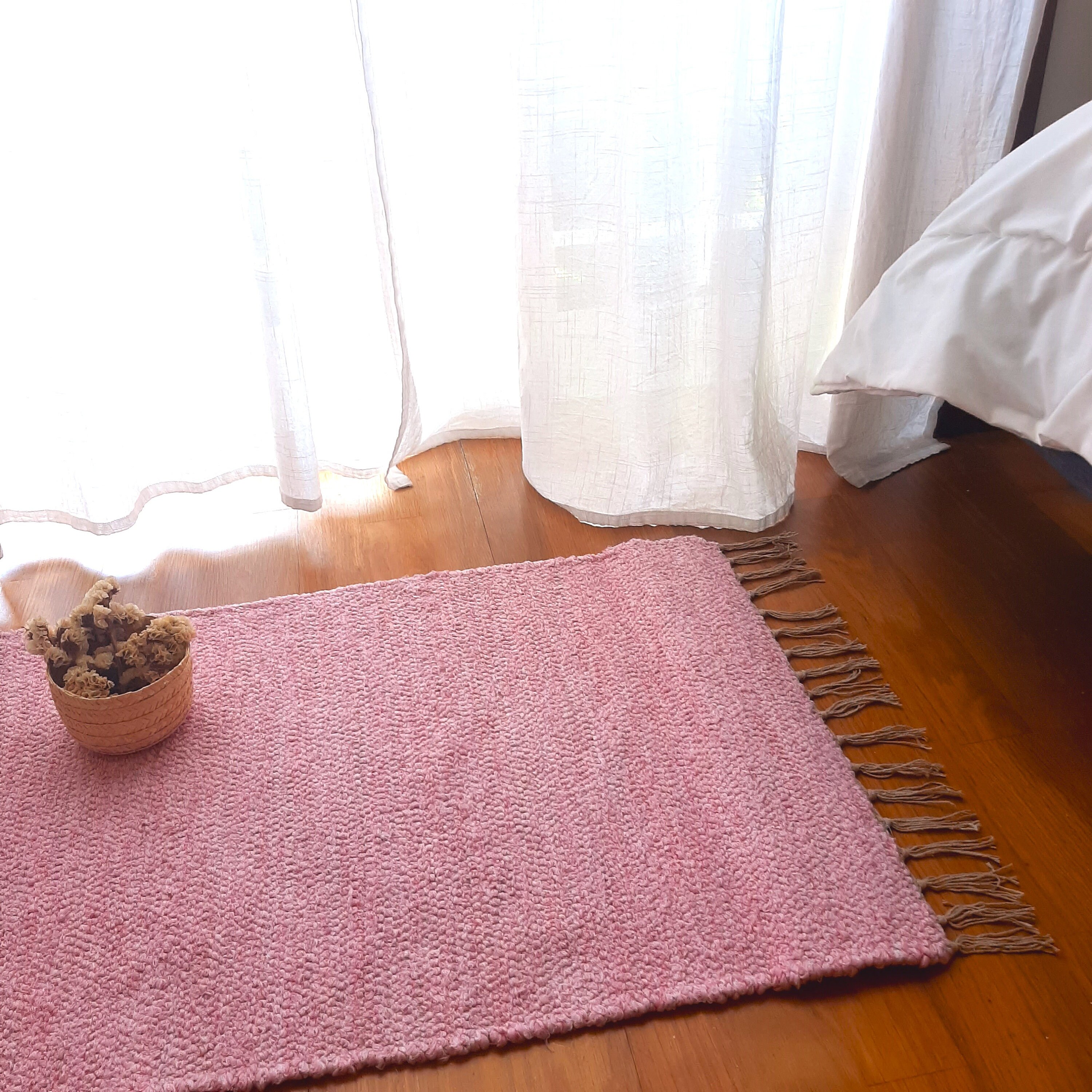 Mini Light Pink Rug / Woven Rug / Cotton Rug / Modern Rug / Bathroom ...