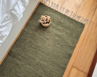 Runner Rug Olive Green 200cm / Rug For Home / Rug Runner / Floor Mat / Boho Rug / Washable Rug / Solid Rug / Bedroom Rug / Recycled Rug