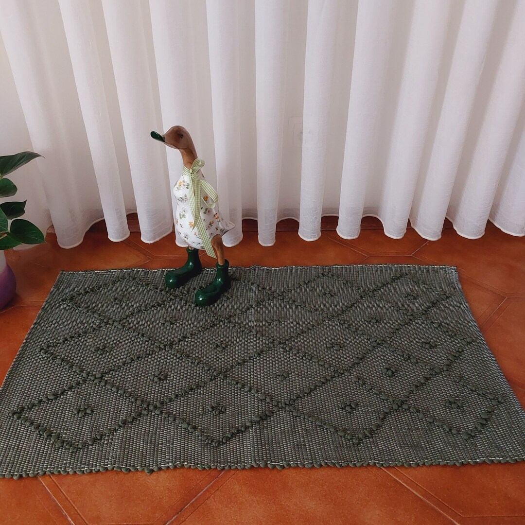 Small Olive Green Rug / Shower Mat / Bath Rug / Bedside Rug / Recycled ...