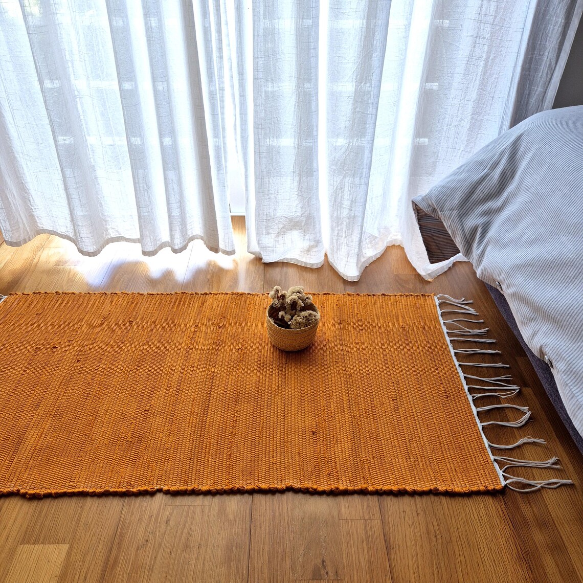 Small Caramel Yellow Rug/ Handmade Rug / Cotton Rug / Laundry Rug ...