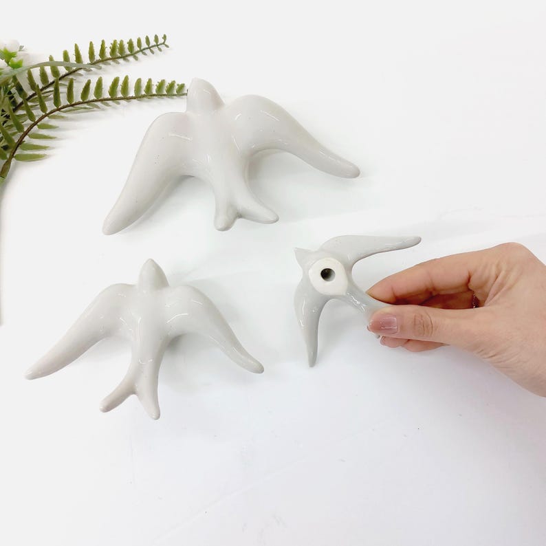 Glazed Light Grey Swallows / Bird Ornament / Ceramic Bird / Ceramic Wall Art / Gift For Mom / Best Friend Gift / Bird Lovers / Wall Decor image 6