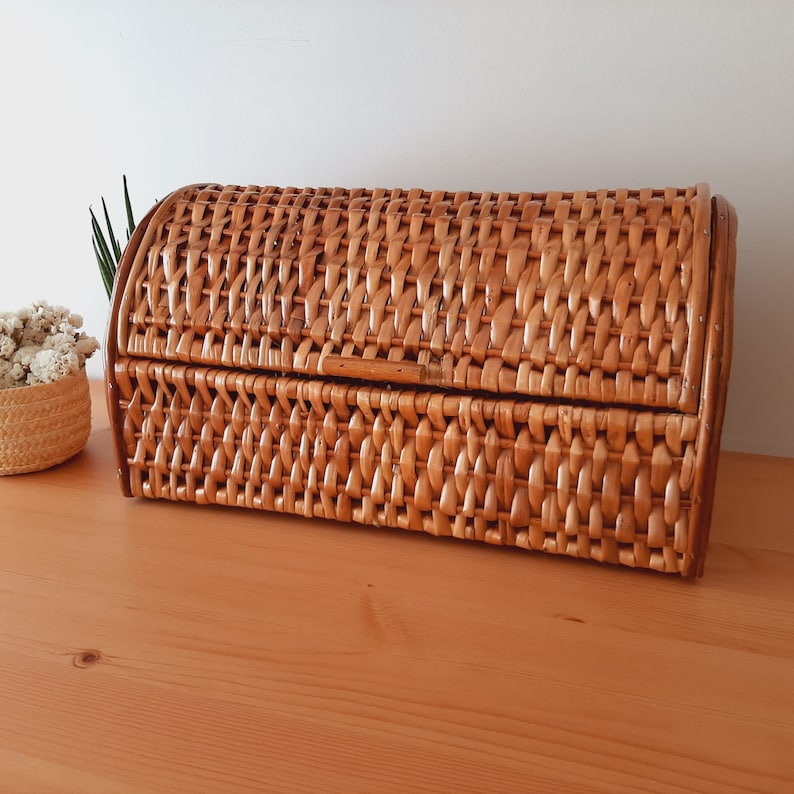 Wicker Bread Box / Storage Box / Farmhouse Basket / Kitchen Decor / Handmade Basket / Vintage Basket / Basket Gift / Rustic Home Decor image 2