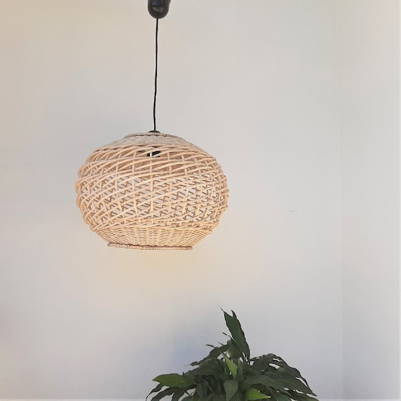 Wicker Lampshade / Chandelier / Wicker Lighting / Vintage Lampshade/ Farmhouse Decor / Living Room Decor / Ceiling Lamp / Kitchen Decor