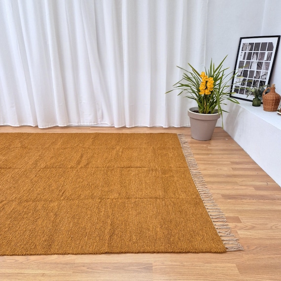 Extra Großer Karamell Gelber Teppich 200 x 230 cm / Handgeknüpfter Teppich / Teppich / Wollteppich / Wohnzimmerteppich / Boho / Esszimmerteppich