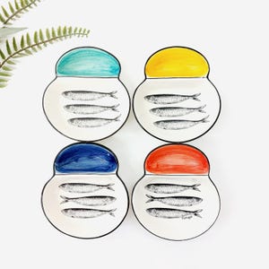 Olive Plate With Sardines Design / Ceramic Plates / Serving Plate / Appetizer Plates / Decorative Plate / Sardines Gifts / Sardines Lovers