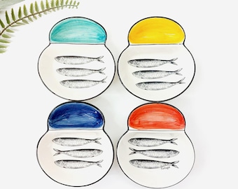Olive Plate With Sardines / Ceramic Plates / Serving Plate / Appetizer Plates / Decorative Plate / Sardines Gifts / Sardines Lovers