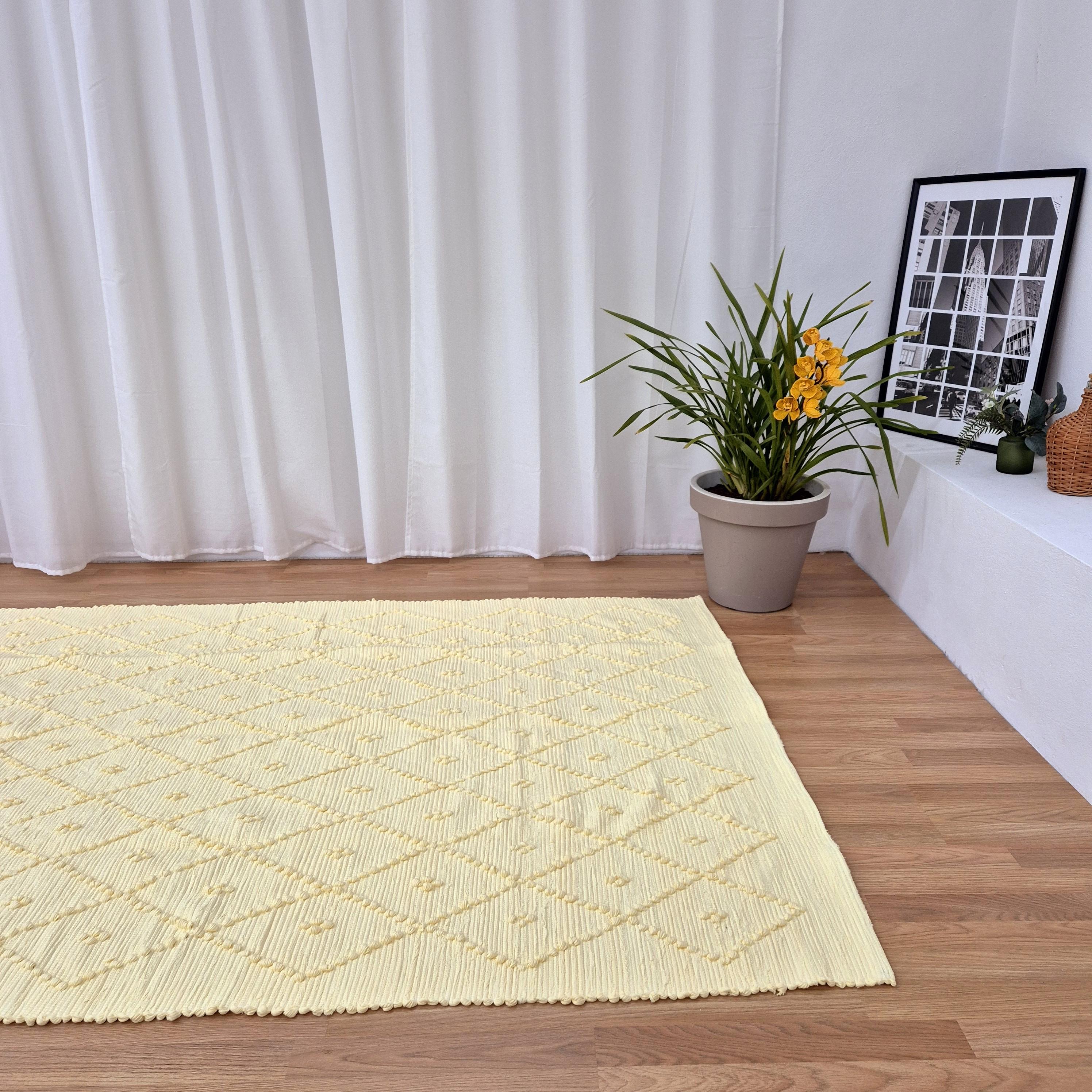 Large Soft Pastel Yellow Rug / Knotted Rug / Cotton Rug / Living Room Rug / Area Rugs / Cotton Area Rug / Rug For Bedroom / Bedroom Rug