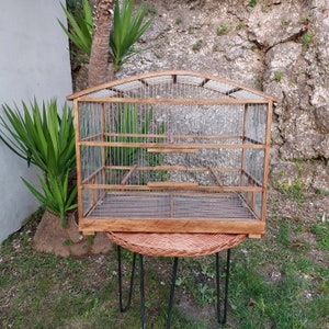 Großer Vogelkäfig Altbraun / Handgefertigter Käfig / Kanarienvogelkäfig / Vogelhaus / Sittichkäfig / Einzigartiger Vogelkäfig / Holz Vogelkäfig / Outdoor Käfig