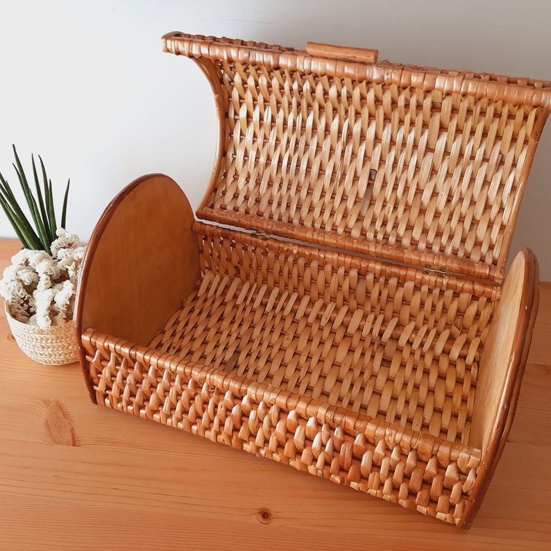 Wicker Bread Box / Storage Box / Farmhouse Basket / Kitchen Decor / Handmade Basket / Vintage Basket / Basket Gift / Rustic Home Decor image 7