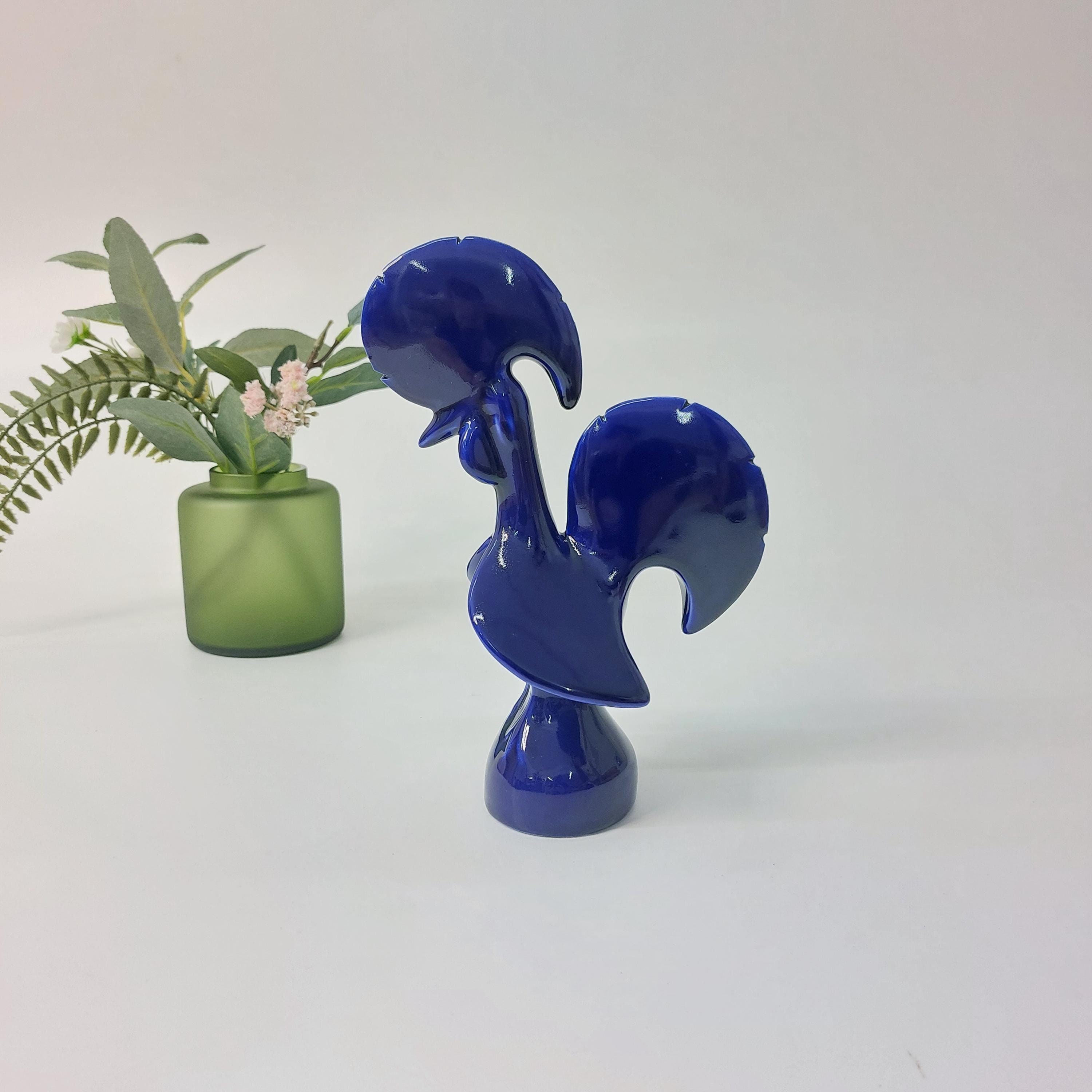 小さな釉薬をかけた濃い青色の雄鶏 / 陶器の雄鶏 / ポルトガルの雄鶏 