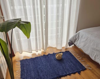 Small Dark Blue Rug / Dorm Rug / Bath Rug / Bedside Rug / Cotton Rug / Eco Friendly Rug / Hallway Rug / Room Rug / Entry Rug / Rag Rug